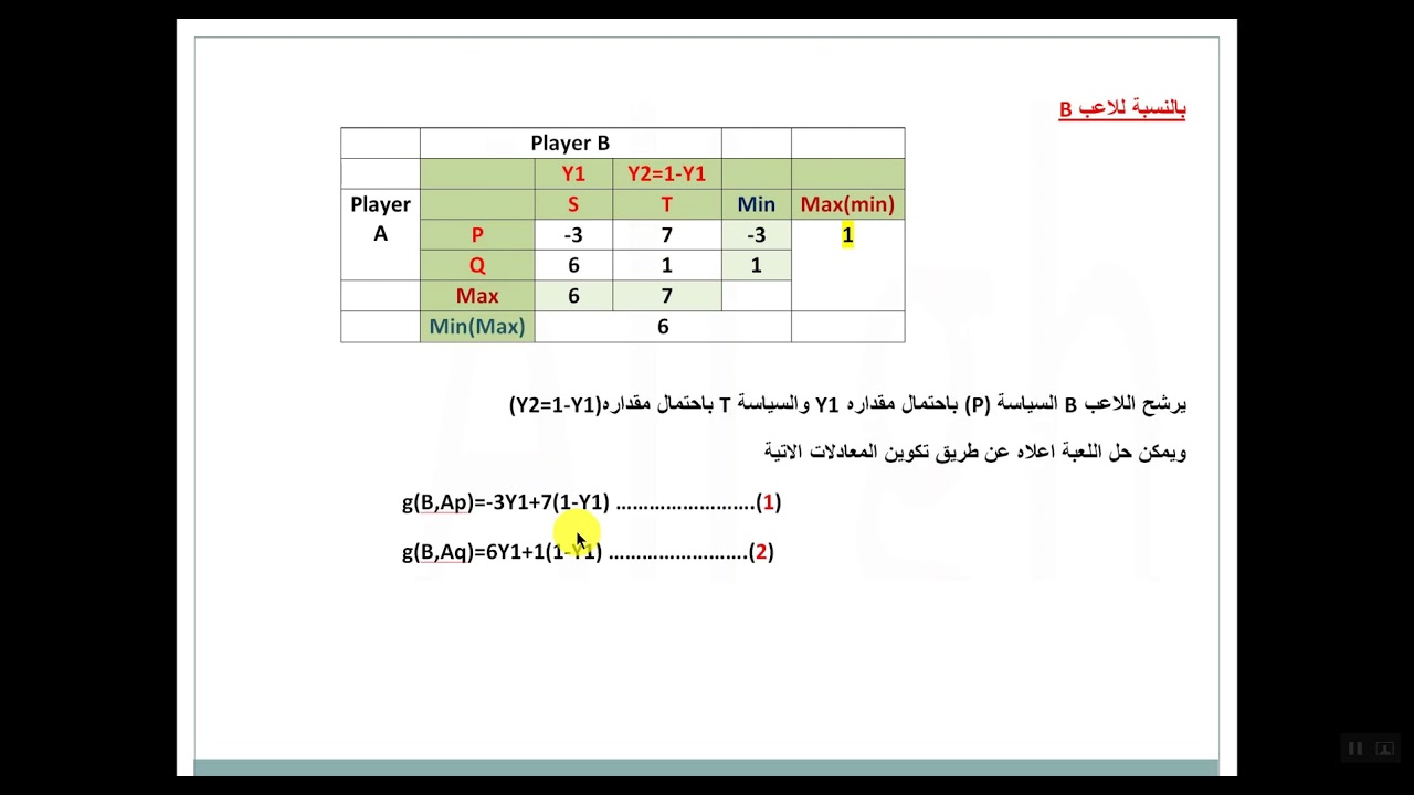 نظرية المباراة 2  الطريقة الاحتمالية للسياسات المختلطة