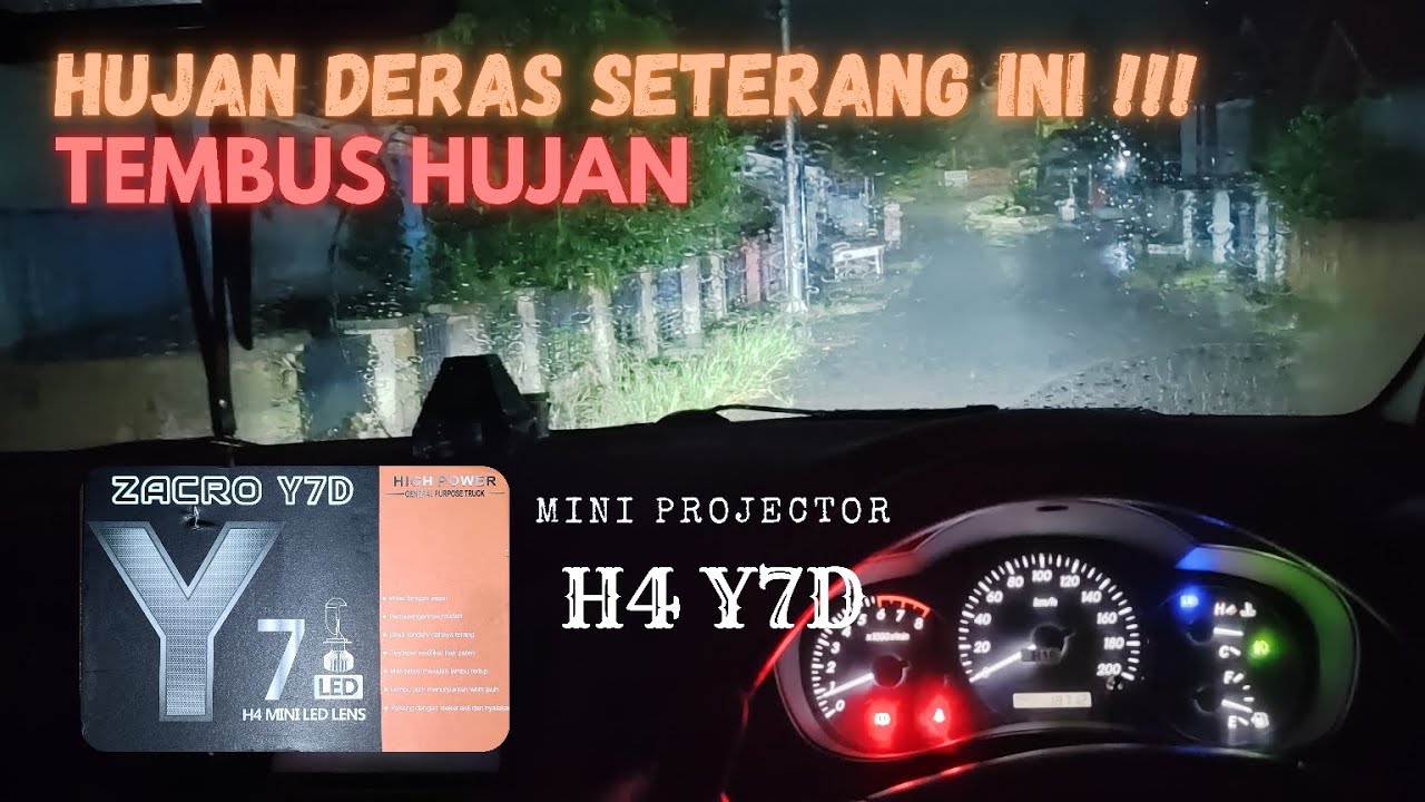 Lampu Mini Projector Y7D Saat Hujan Deras Cahaya Terang Banget Tembus Hujan - Y7D Super Terang