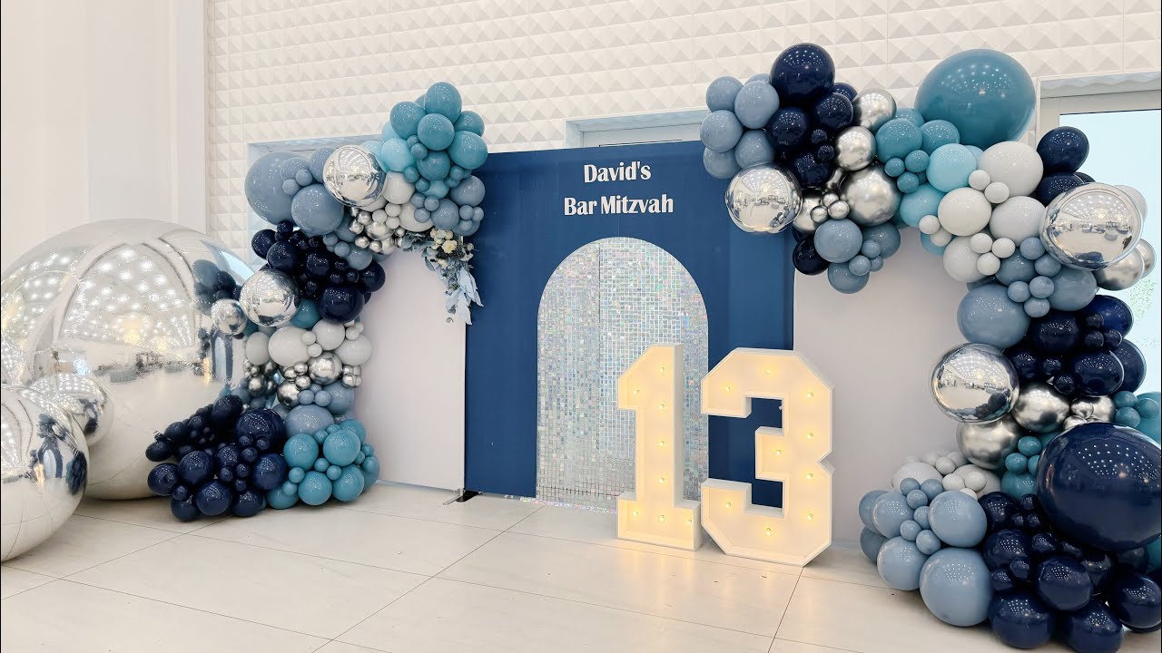 Giant Mirror Balls for Bar Mitzvah | Custom Arch Frame | Shimmer Wall | Balloon Garland