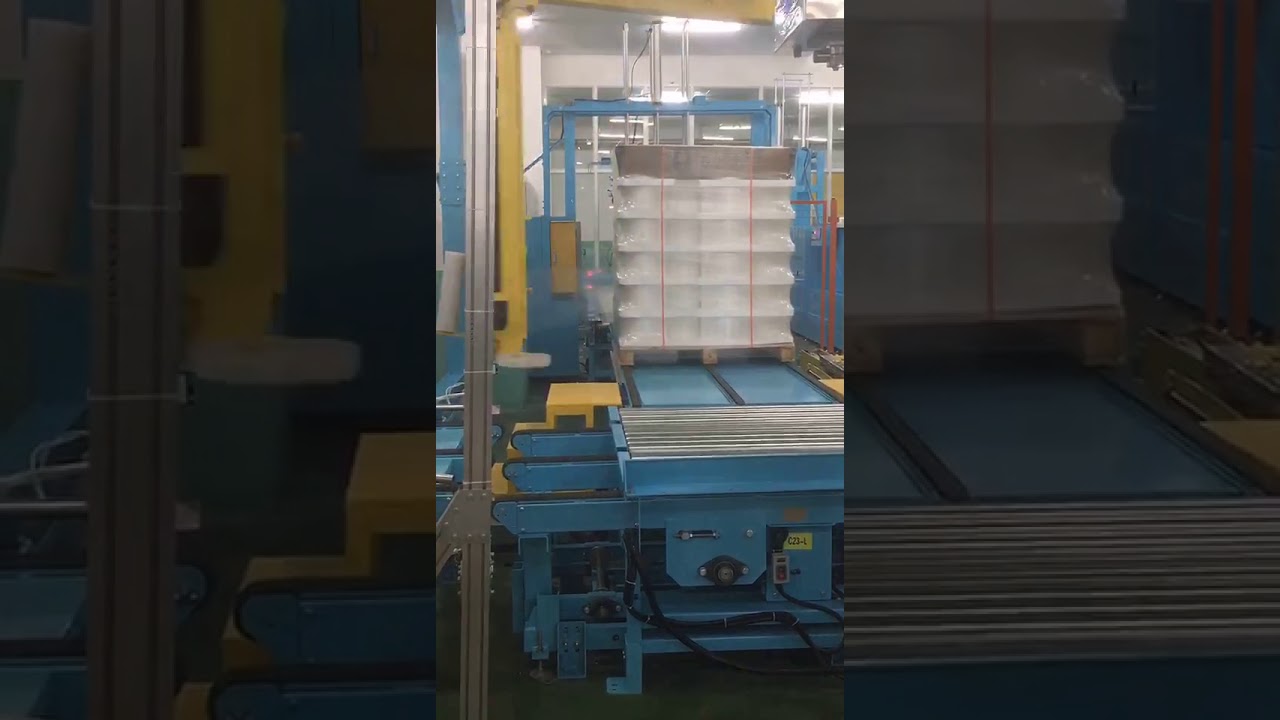 Automatic packing line of industrial polyester yarn.