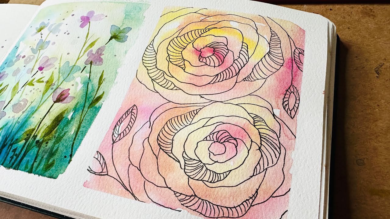 Watercolor Journal Day 75 (Line and Wash Roses)