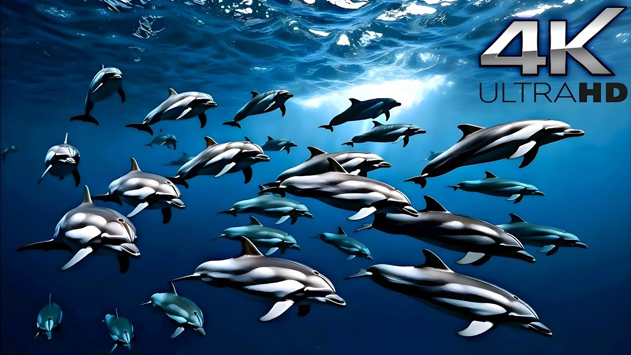 Dolphins having fun and eating small fish//dolphin 4k