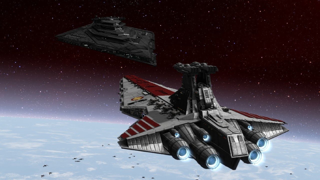 Resurgent Star Destroyer vs 5 Venators Star Destroyers - Star Wars Empire at War Remake NPC Battle