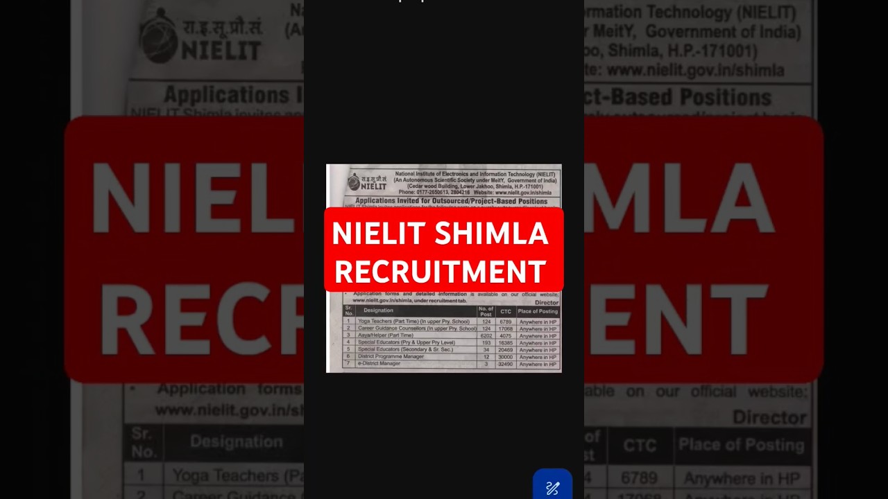 NIELIT SHIMLA Recruitment for various  outsourced  positions .