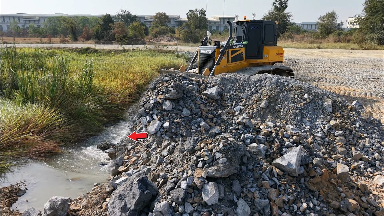 Starting Project Dozer DH17C3 PRO Skill For Building The Water Using Stone For Fill Landfill Pushing
