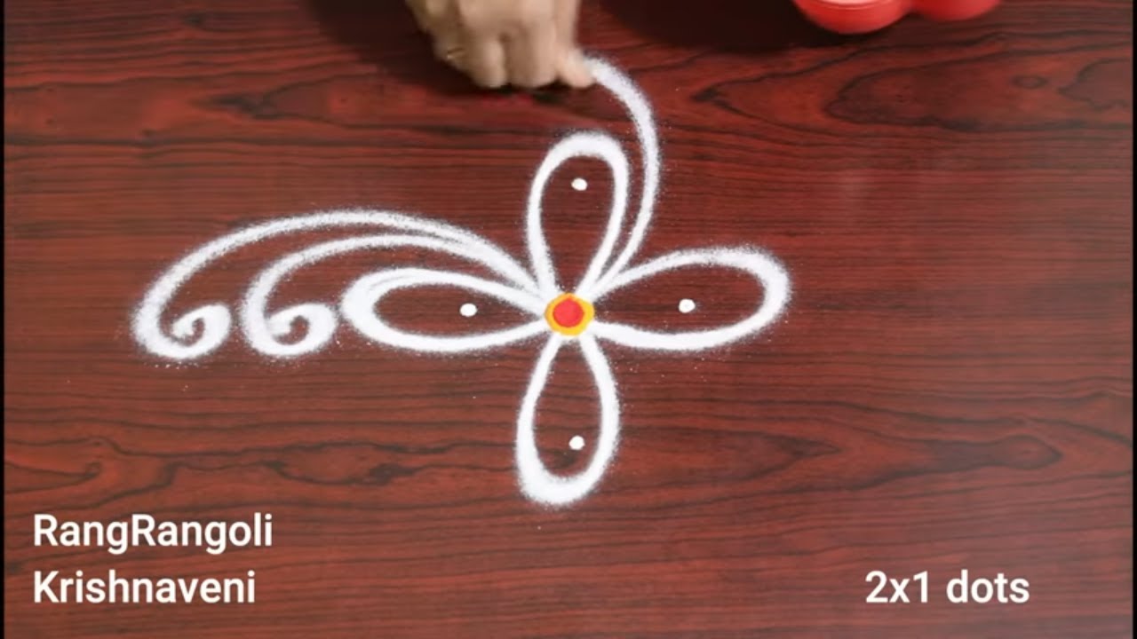 Easy 2 dots Kolam🍀2x1 dots Simple Daily Muggulu🍀Beginners Rangoli🍀RangRangoli Krishnaveni