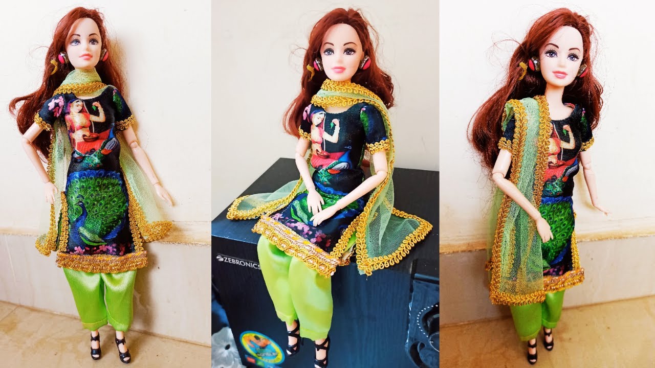 How To Make Barbie Doll Salwar Suit | Barbie Punjabi Suit Making | Doll Dress Design |