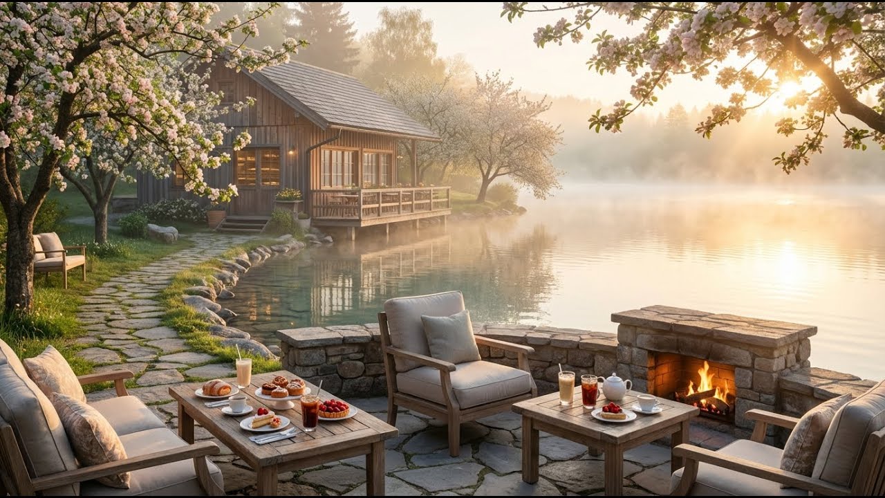 Calm Lakeside Morning Jazz ☕ Cozy Cafe Ambience for Study, Work and Relaxation