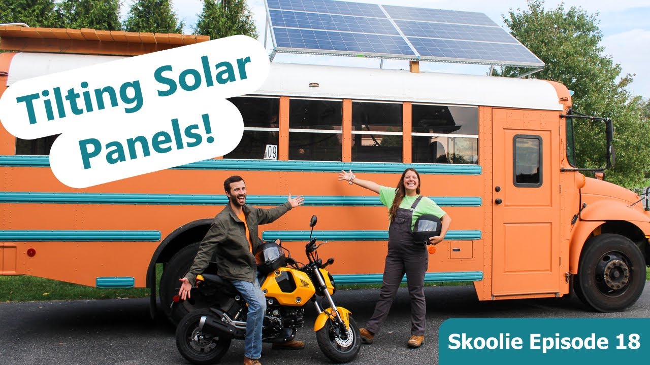 WE BOUGHT A MOTORCYCLE + Tilting our Skoolie Solar Panels!