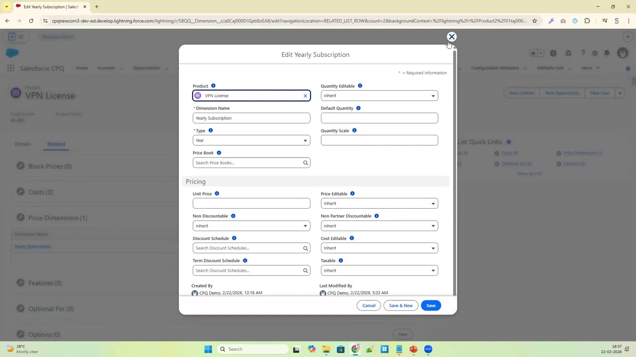 62.06.CPQ Setup OneTimePriceDimensionCPQ SalesforceTraining Finance Agriculture Spiritual Technology