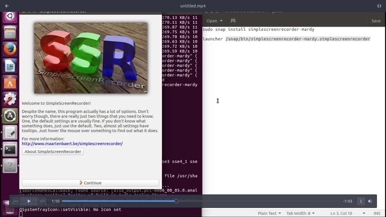 Simple Screen Recorder installing and running as a snap!