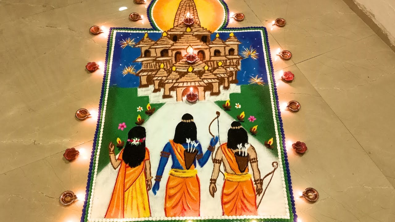 Shree Ram Mandir rangoli .Diwali  Rangoli  #22 ,