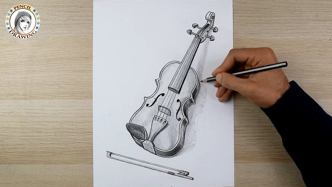 how to draw a realistic Violin | Pencil sketch  | dibujo | dessin | Easy Drawing  | رسم | رسم سهل