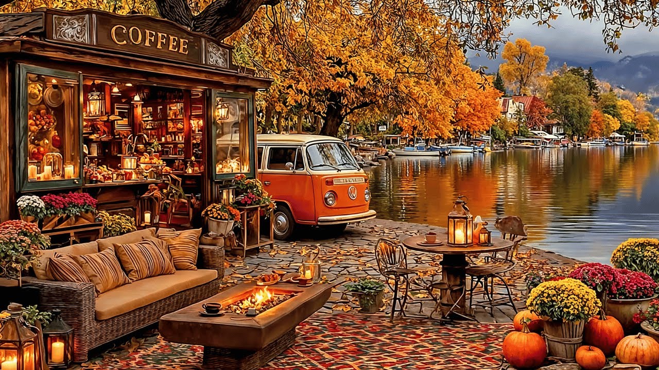 Gentle Autumn Instrumental Jazz on a Misty Porch🍁 Calm Lake View, Falling Leaves for Deep Relaxation