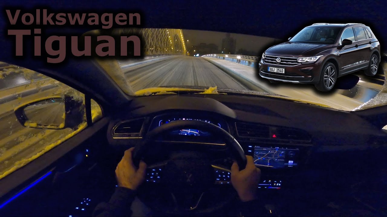 Volkswagen Tiguan 2.0 TDI (2021 - facelift) | POV night test drive in snowy Prague