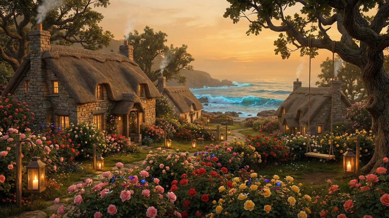 Enchanted Fairy Seaside Village Ambience with Ocean Waves, Cricket & Relaxing Nature Sounds