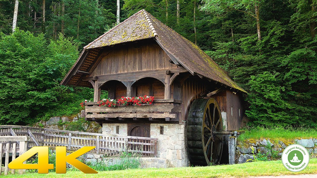 Beautiful Watermill Relaxing Sound Black Forest 10 Hours 4K