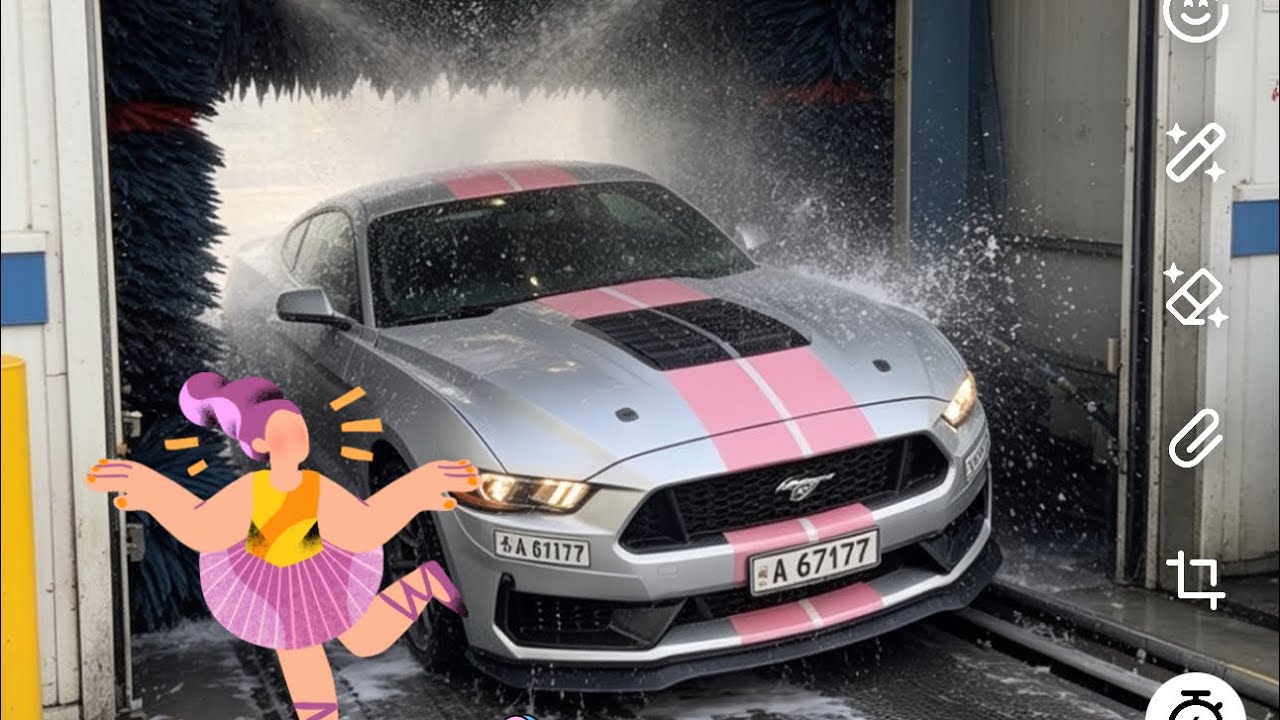 Girl wash car in tube 