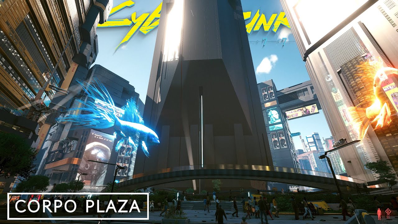 Cyberpunk 2077 - Walking around CORPO PLAZA, Night City I Binaural Sound