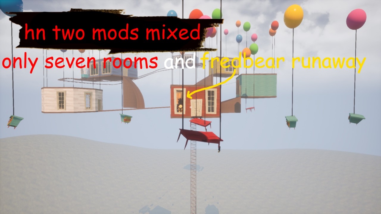 Hello Neighbor Two Mods Mixed Only Seven Rooms And Fredbear Runaway!