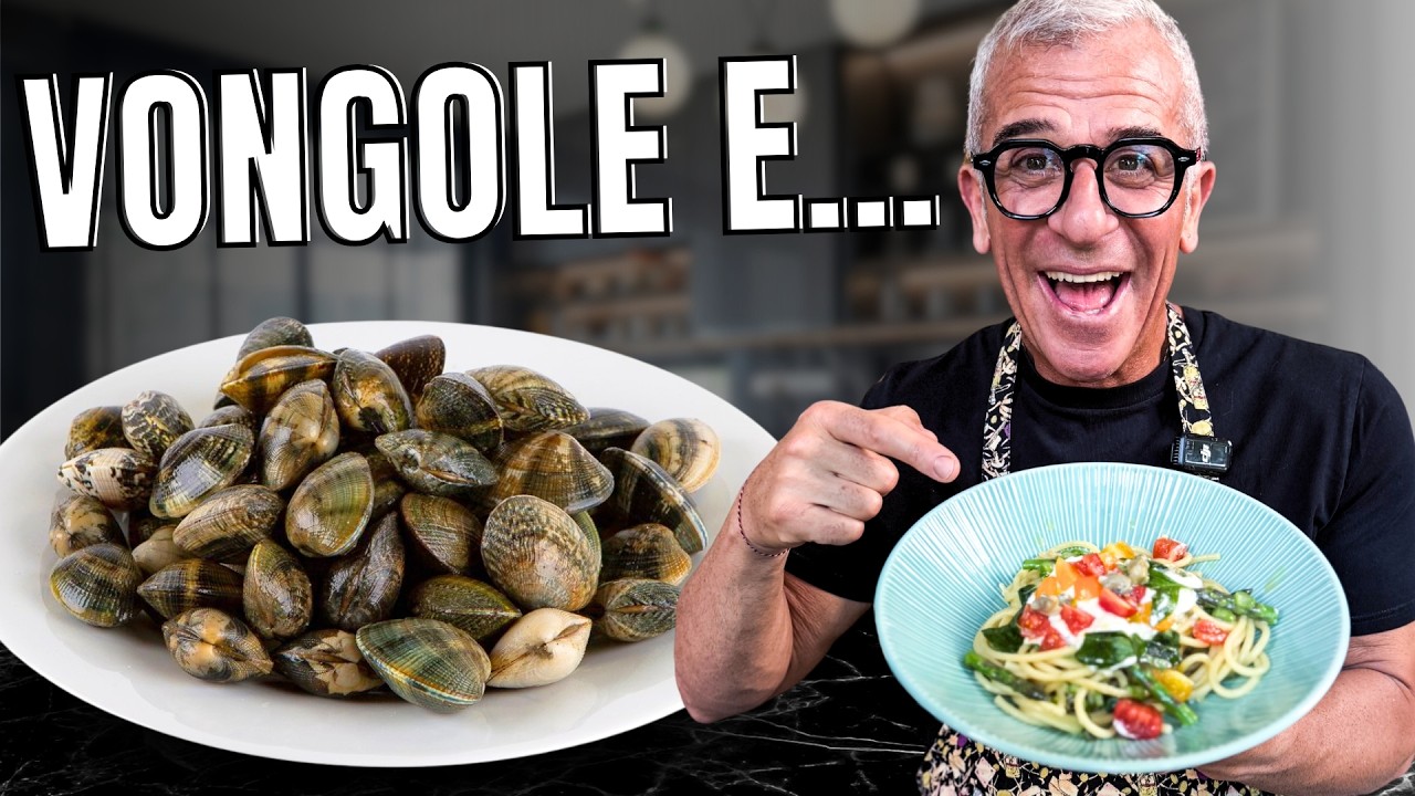 Spaghetti alle vongole con asparagi, pomodorini e stracciatella - Ricetta di Chef Max Mariola
