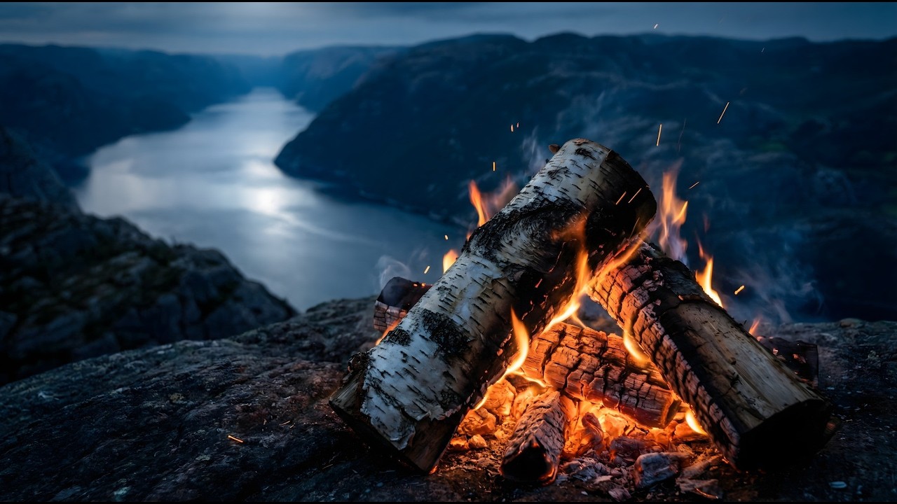 10 HOURS Arctic Fjord Campfire 🔥❄️ Deep Sleep Fire Sounds