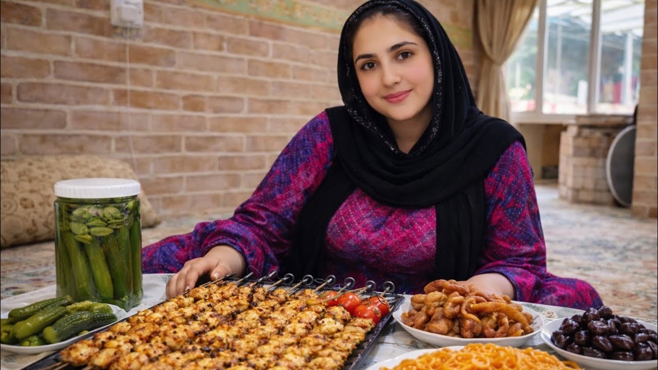 Rural life in the plains of Iran/Wood-fired barbecued chicken and homemade pickles