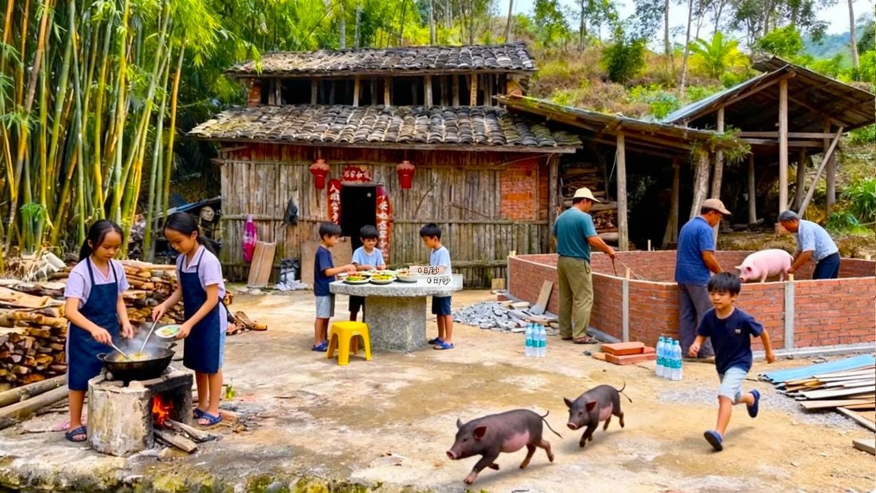 【一家七口隐居深山】中越两国农民工隐居深山建造猪圈，今天终于完工了，大家看看效果如何？#农村生活#vlog
