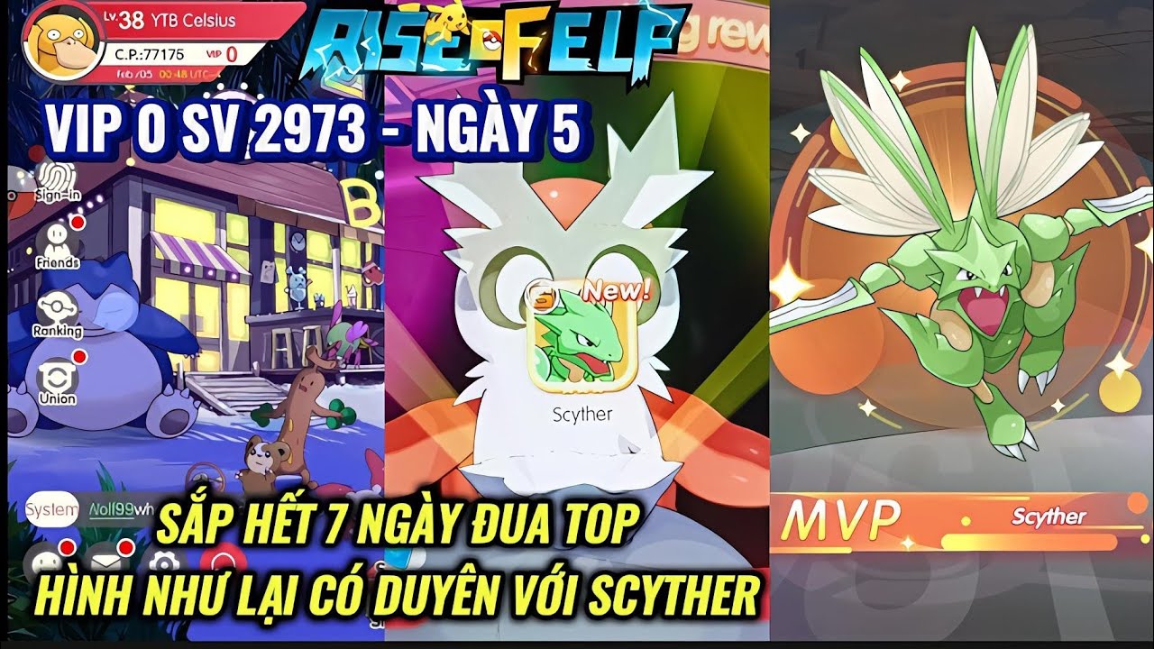 RISE OF ELF - VIP 0 SV 2973 Ngày 5 : Gần lên 80k lực chiến | Lại có duyên với Scyther khi về đội