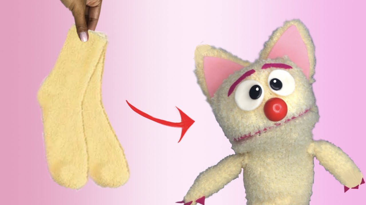 😽 DIY - Fabriquer une marionnette chaussette  - Le chat