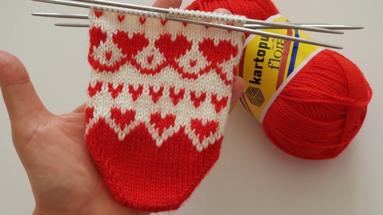 BU MODELE BAYILACAKSINIZ❤ KALPLİ #BEŞŞİŞPATİK YAPILIŞI / BEŞ ŞİŞLE PATİK MODELİ / KNITTING