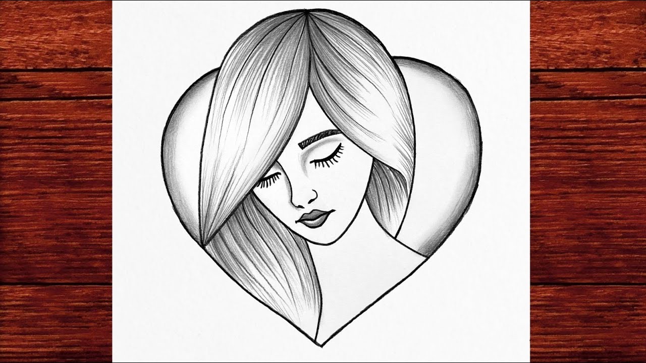 Easy Heart Girl Drawing | Beautiful Girl Face Pencil Sketch Step by Step