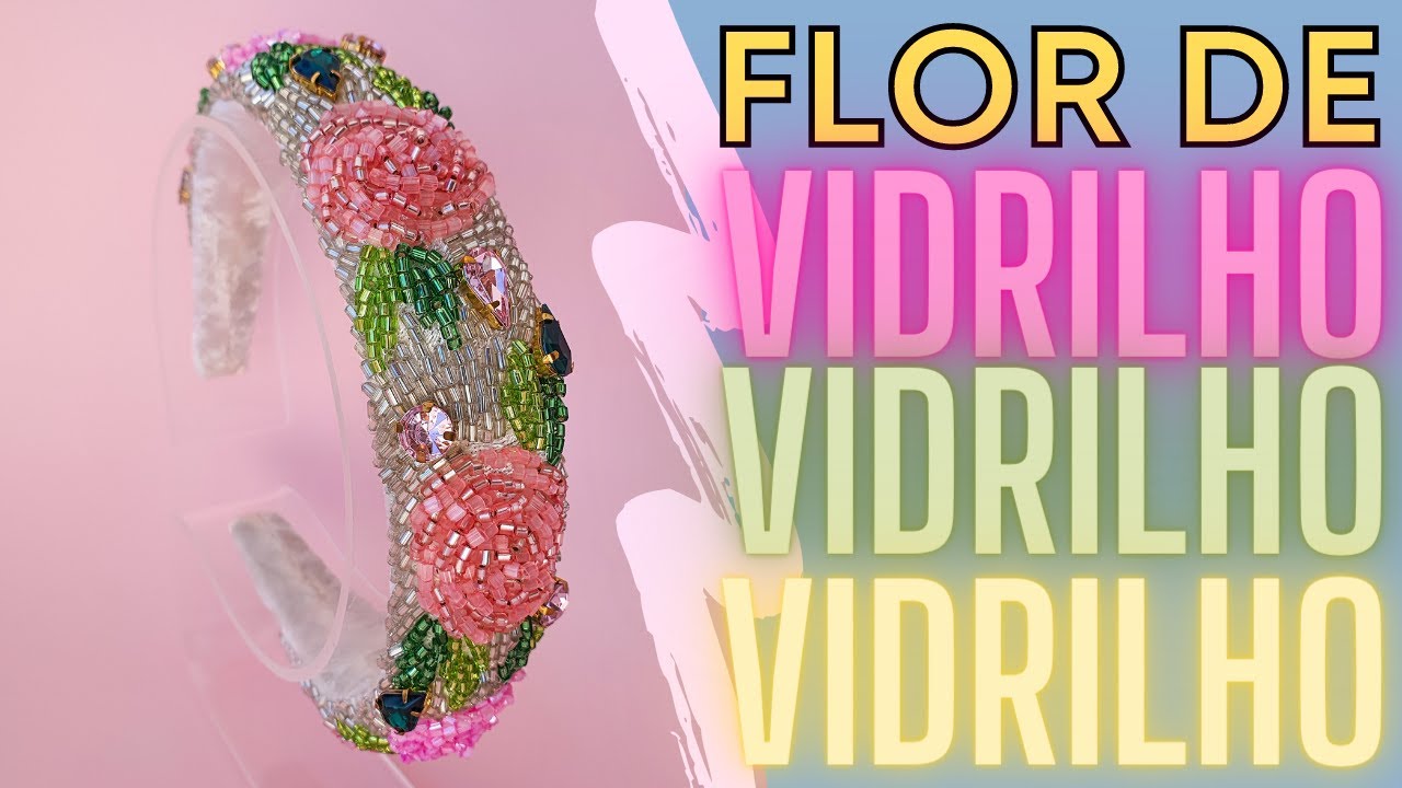 Tiara de luxo bordada   Flor de vidrilho