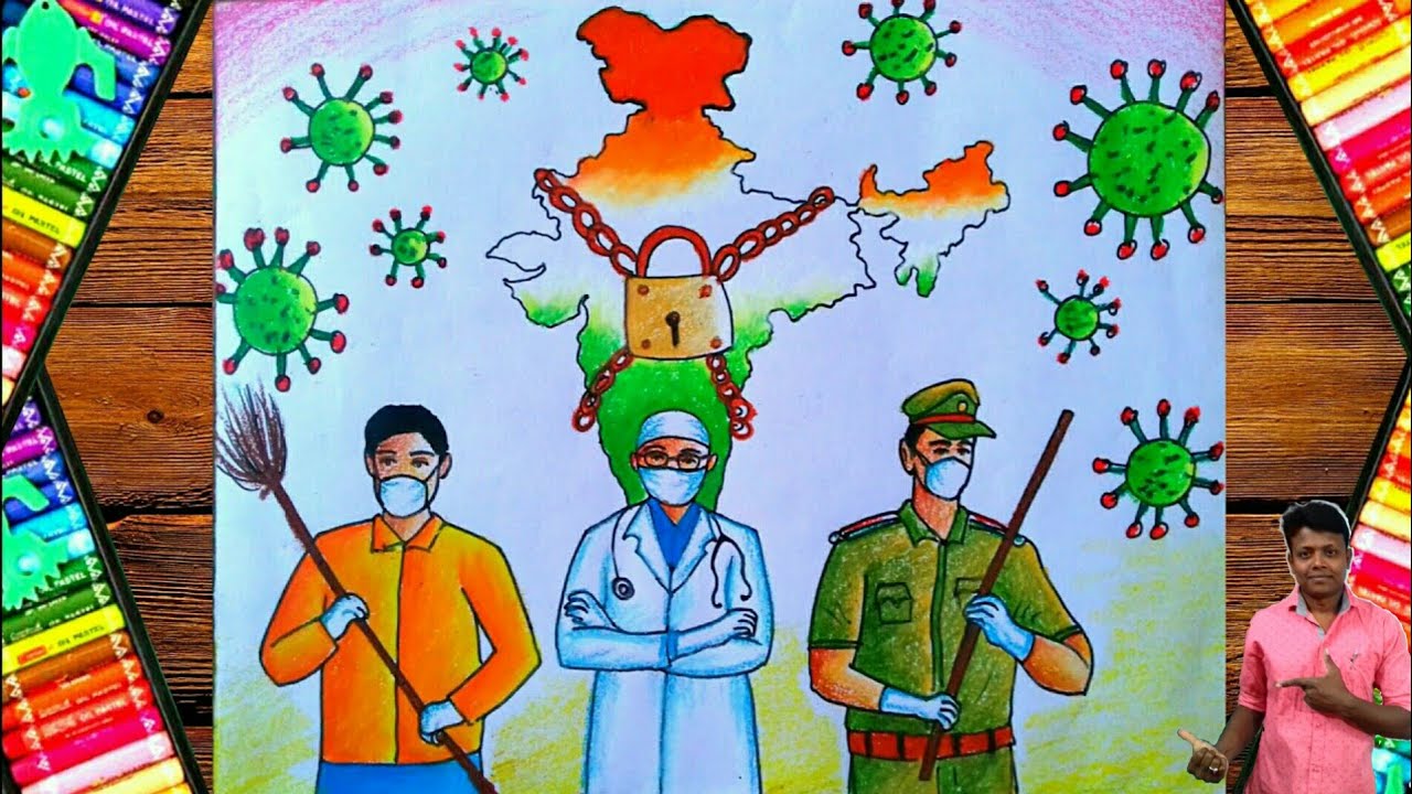 Coronavirus drawing with pastel color||lock down ||salute to fighters coronavirus painting
