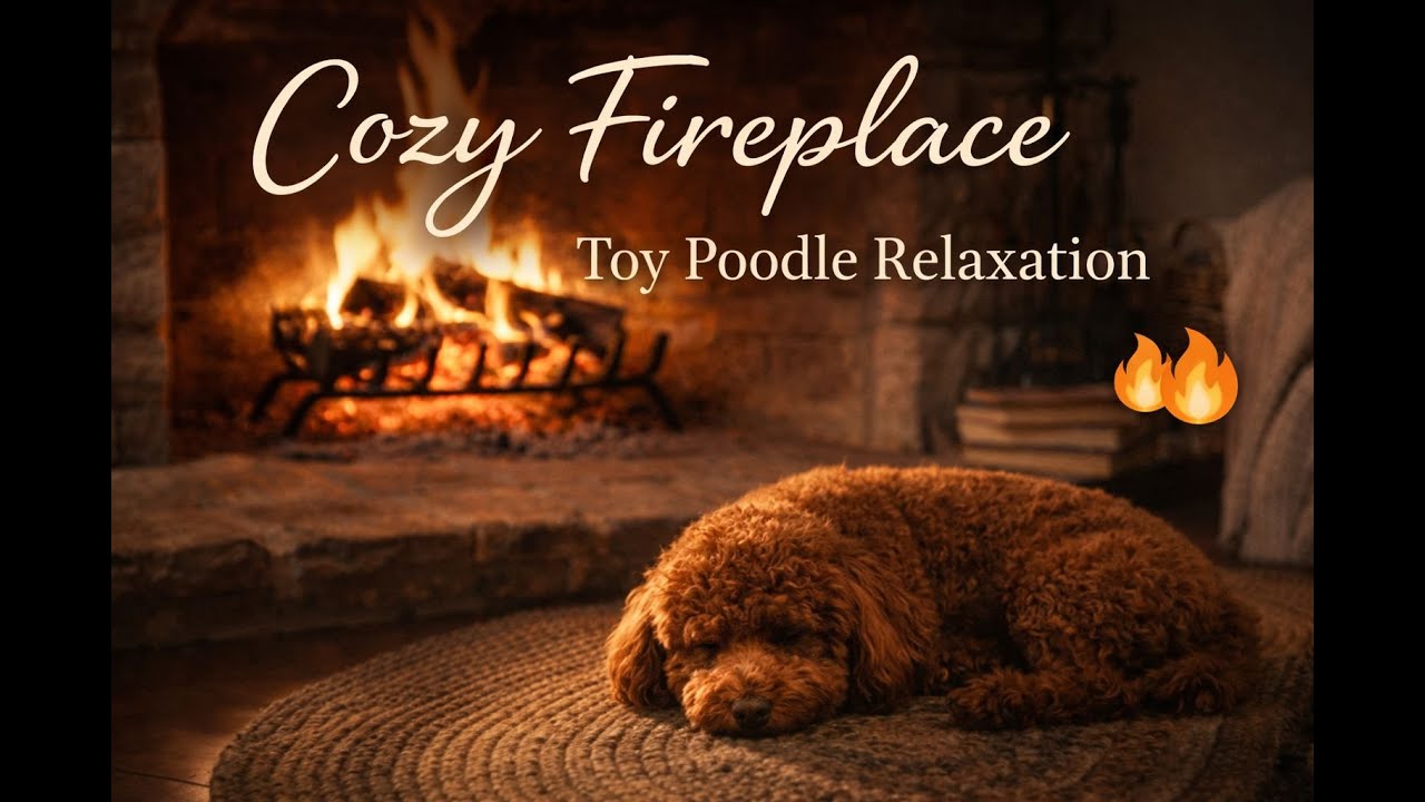 Cozy Fireplace with Toy Poodle 🔥 Relaxing Fire Sounds & Calm Ambience