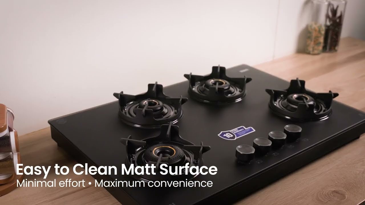 Glen 4 Burner Ultra Slim Matt Glass Cooktop 10 Year Warranty Glass, Burners & Gas Valve | CT1045USMG