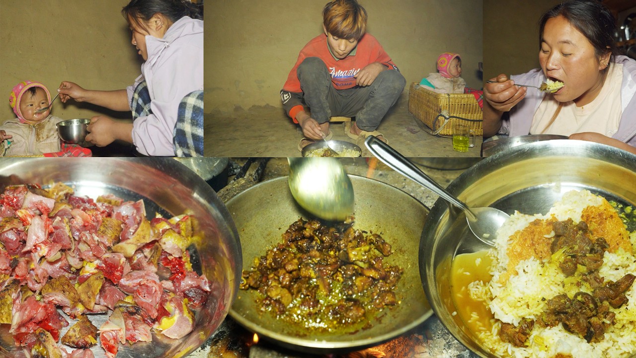 jina cooks local Chicken curry with rice for the lunch || sanjip jina in their kitchen and cooking