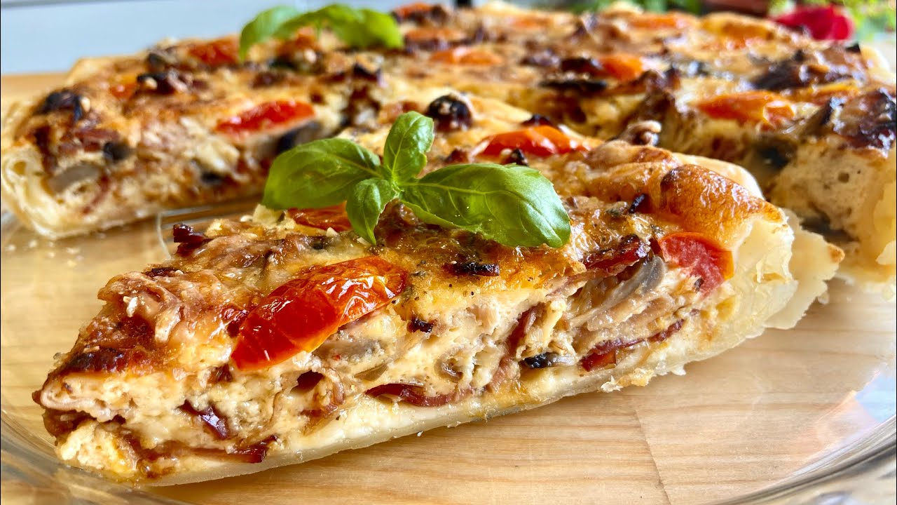 Quiche de bacon, queijo e cogumelos, uma DELÍCIA