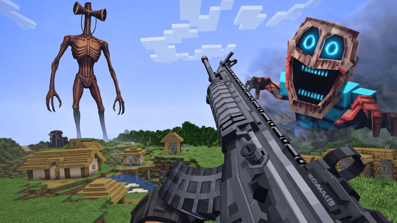 Siren Head & Mimicer Joined the Pillagers to Raid My Village… I Destroyed Them With Modern Guns!