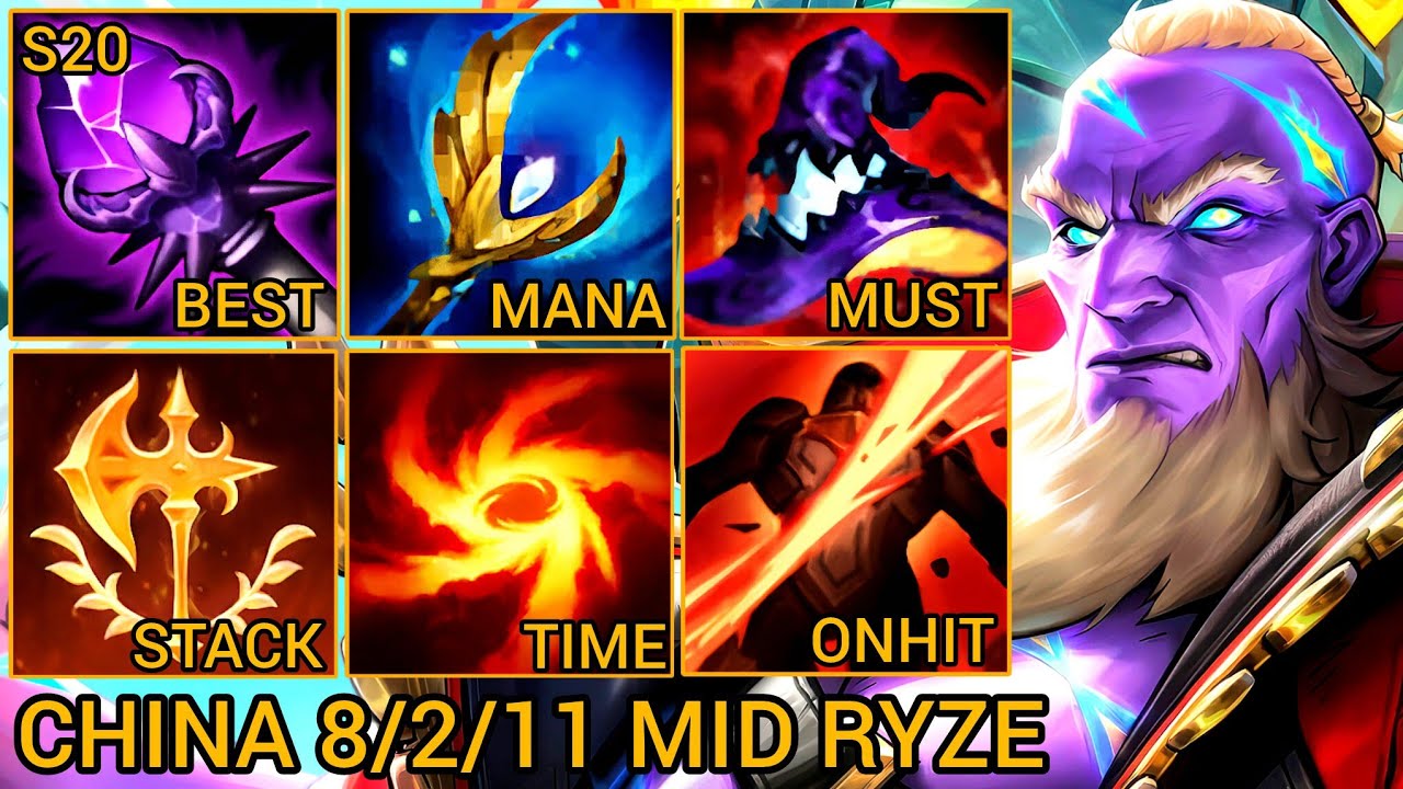 Ryze Mid Lane S Rating 8/2/11 - China Wild Rift New Meta Build & Runes By Tiarty