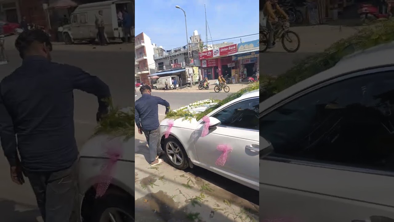 #wedding #car #flowres #decoration #entrance #Audi #car #flowers #decoration