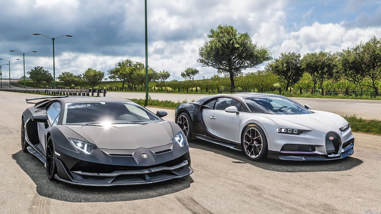 Forza Horizon 5 Drag race: Lamborghini Aventador SVJ (1600hp) vs Bugatti Chiron