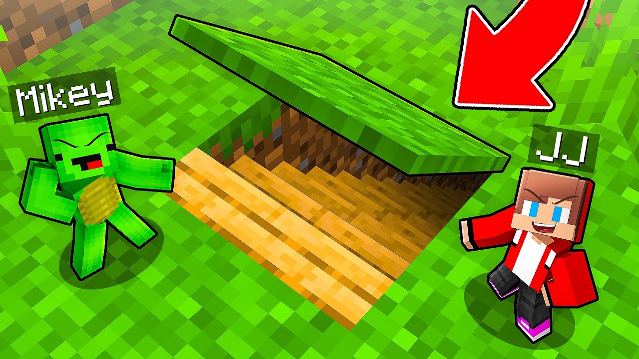 JJ and Mikey Built TINY UNDERGROUND BASE in Minecraft - Maizen