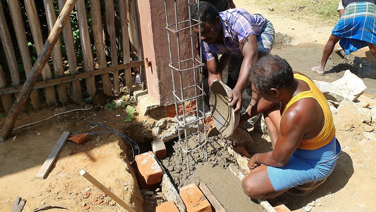 Rcc Column Footing_Main Gate Rcc Column Reinforced Concrete with Bricks|Pillar Concrete with bricks