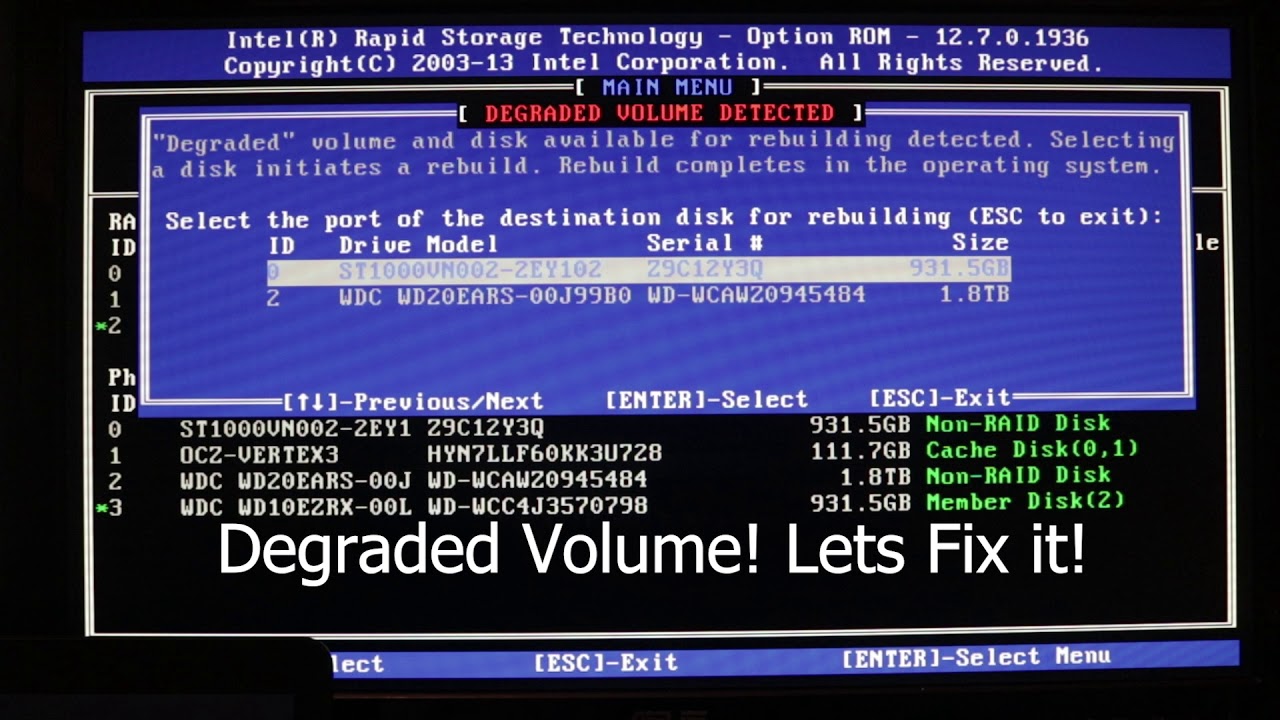 How to Rebuild Degraded RAID via the Intel Rapid Storage Technology RAID utility