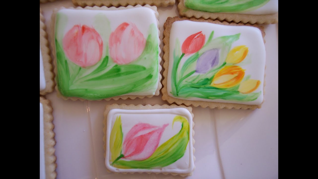 Hand painting Spring Flowers on Royal Icing Cookies