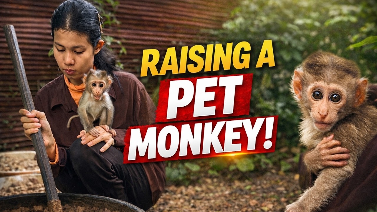 Caring for  Baby Monkey's POP in the Garden 💕