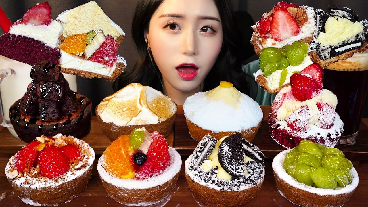 Хрустящий фруктовый пирог Тарт АСМР Мукбанг 🧁 Десерт Клубника Шоколад БрауниㅣTart Mukbang