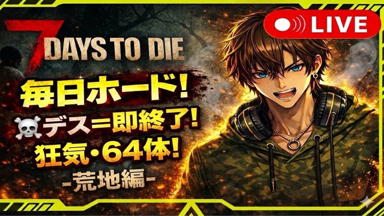 🔥 毎日ホード６４体狂気・最終地区『荒地編』10日ｷｬﾝ生存\死んだら1からやり直し/チャレンジ１4回目🔥『7Days to Die』