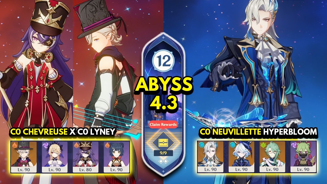 C0 Chevreuse x C0 Lyney & C0 Neuvillette Hyperbloom | Spiral Abyss 4.3 Floor 12 9 Stars | Genshin